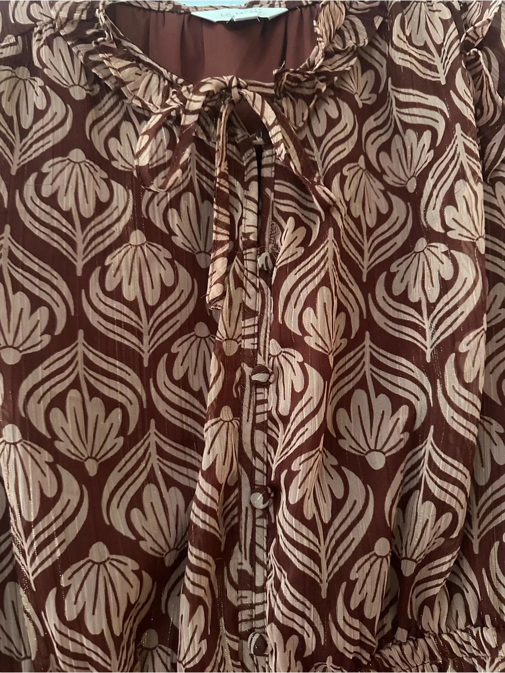 Boho Floral Print Ruffle‎ Tier Skirt Sheer Long Sleeve Dress. Size large.